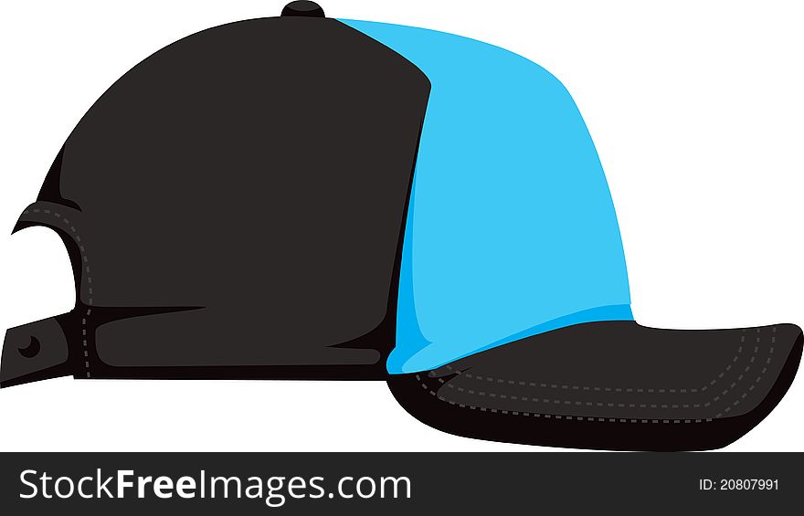 Illustrated icon of baseball cap in profile. Illustrated icon of baseball cap in profile.