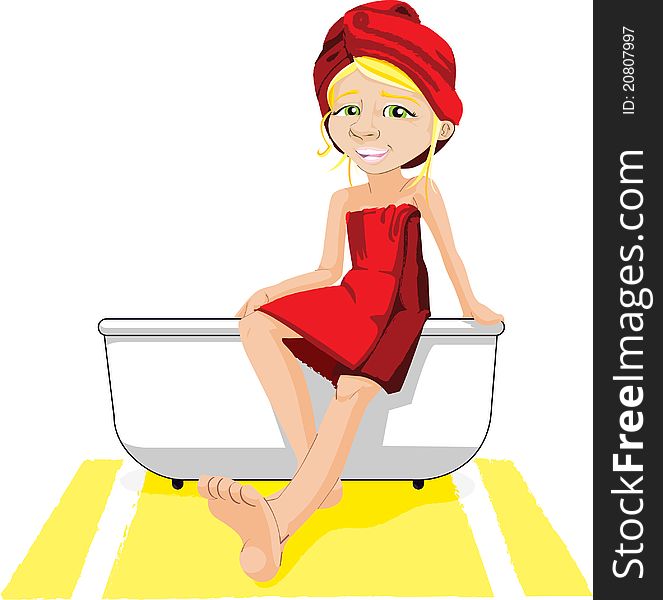 Illustration of a young woman wearing a towel ready for beauty treatments. Illustration of a young woman wearing a towel ready for beauty treatments