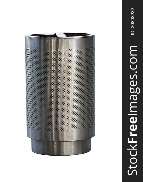 Isolated stainless steel public trashcan