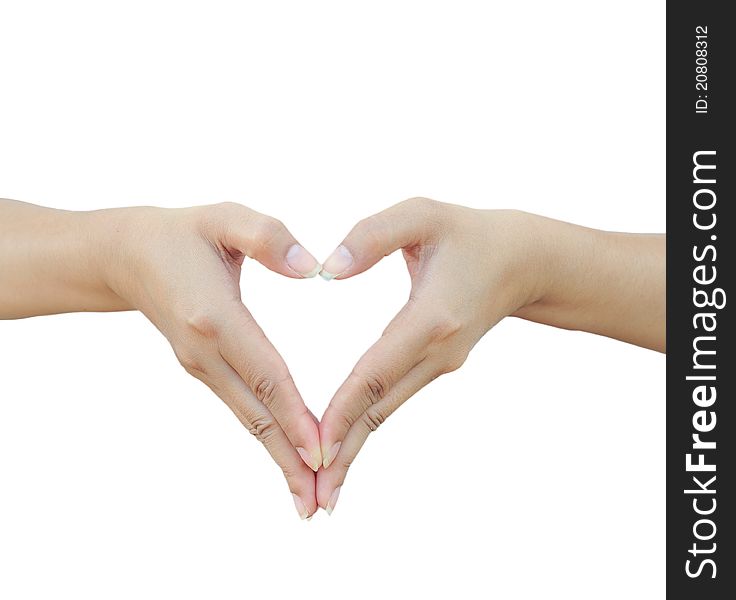 Hands shaping a heart on white