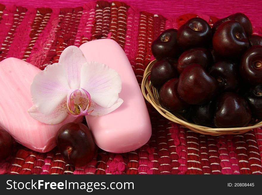 Soap with cherry and orchid. Soap with cherry and orchid