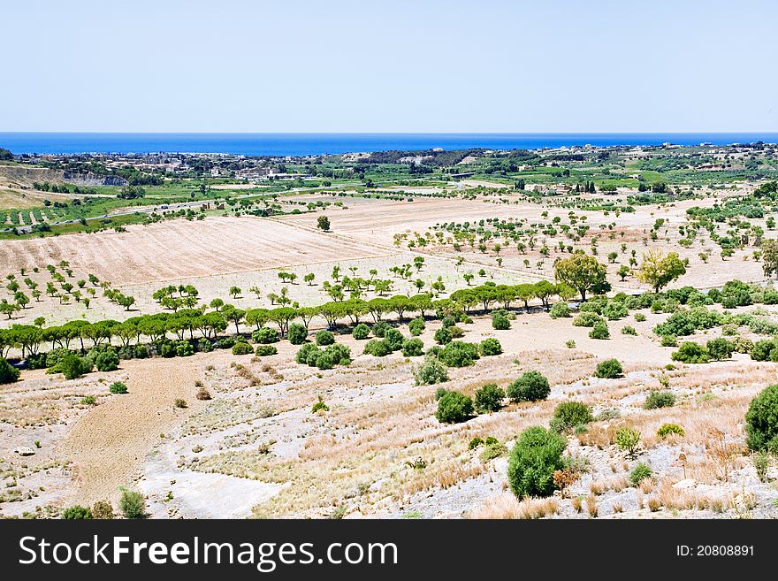 Rural view on Mediterranean coast in Sicily