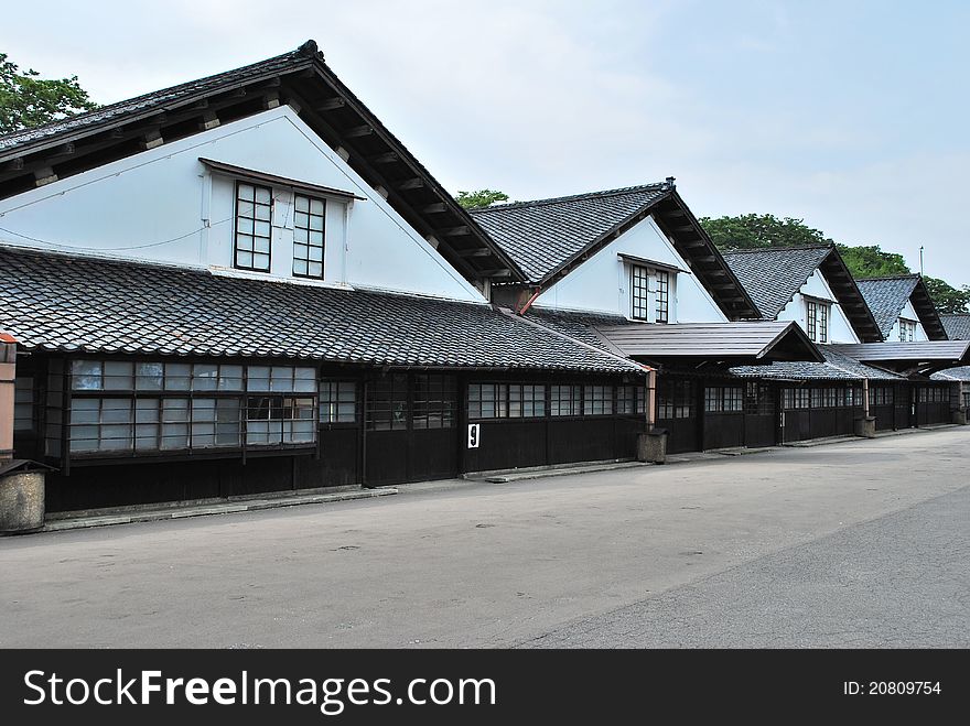 Old traditional Japanese warehouses used to store rice and dry goods.