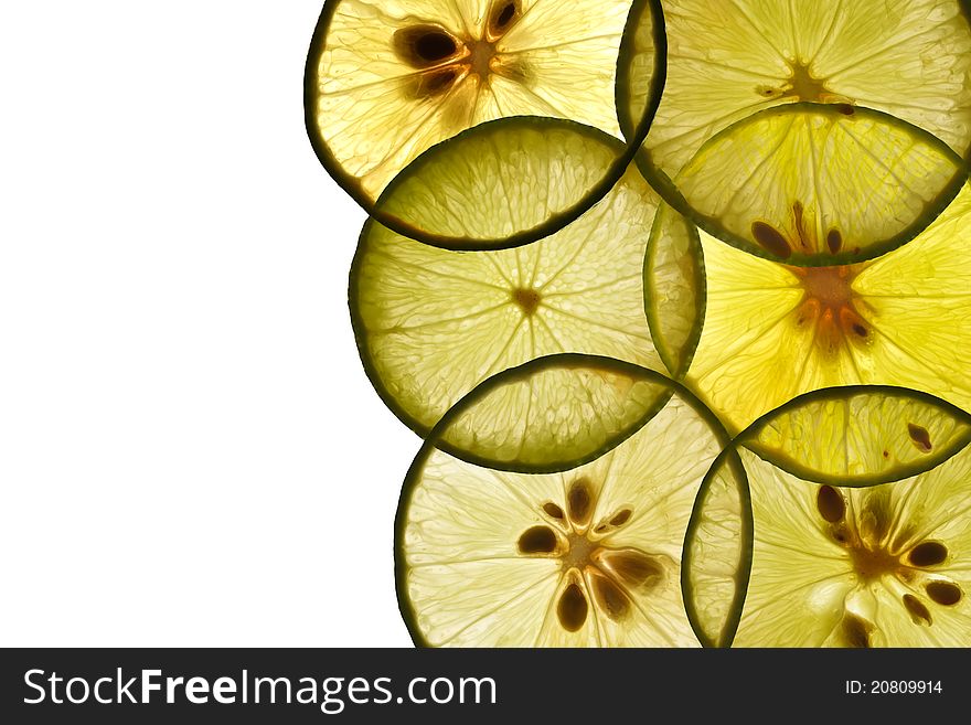 Lime pieces on white background