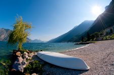 Boat By The Italian Mountain Lake Stock Photos Boat By The Italian Mountain Lake Stock Photos