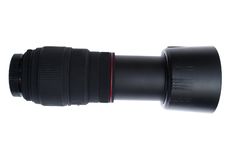 The Camera Lens On A White Stock Photo