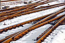 Rails In Winter At The Station Royalty Free Stock Image Rails In Winter At The Station Royalty Free Stock Image