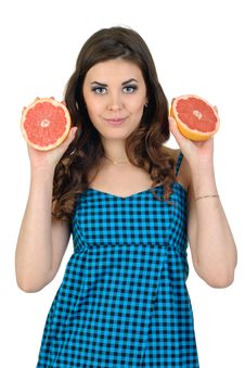 Young Beautiful Woman With Fruit In Studio Stock Image