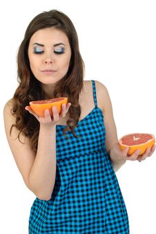 Young Beautiful Woman With Fruit In Studio Stock Photography
