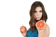 Young Beautiful Woman With Fruit In Studio Royalty Free Stock Photos