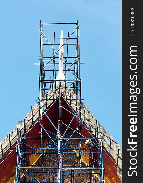 Fixing Temple Roof with a Scaffolding. Fixing Temple Roof with a Scaffolding