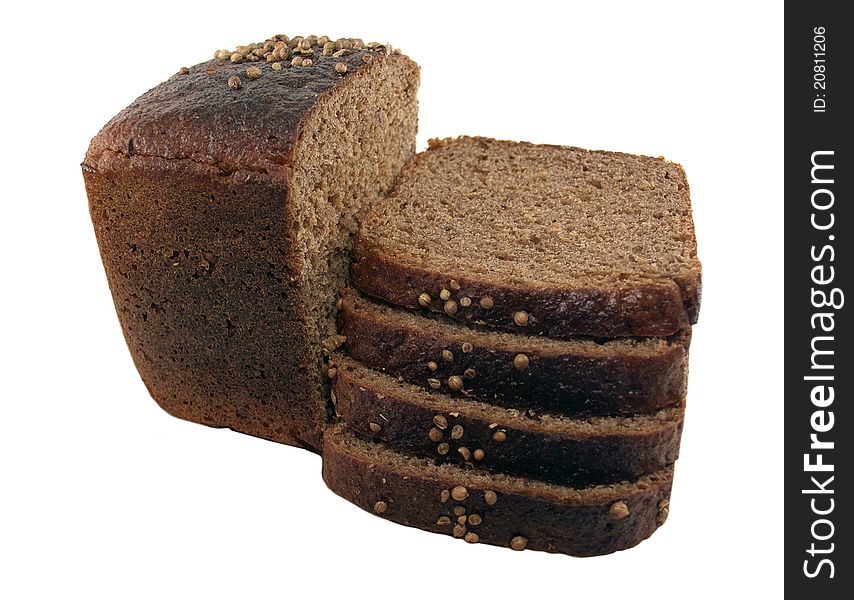 Brown bread slices on a white background
