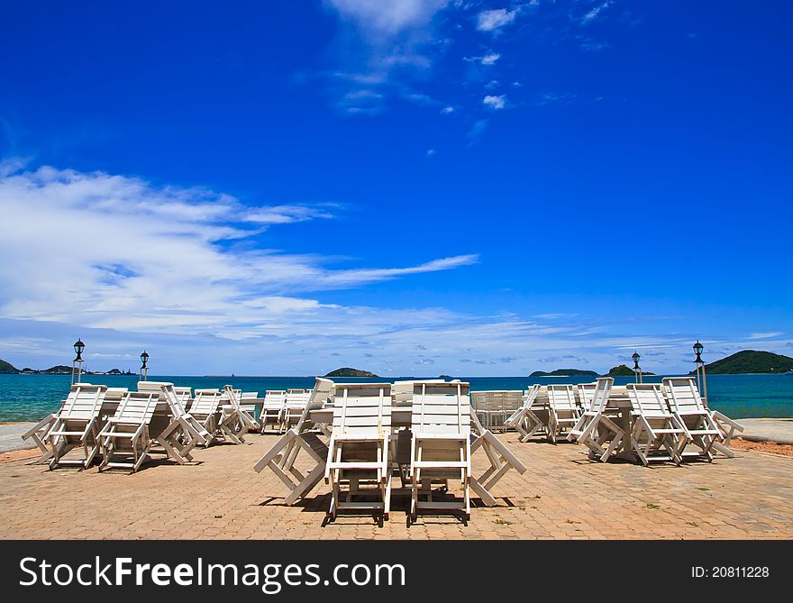 Tables in restaurant beside the sea. Tables in restaurant beside the sea