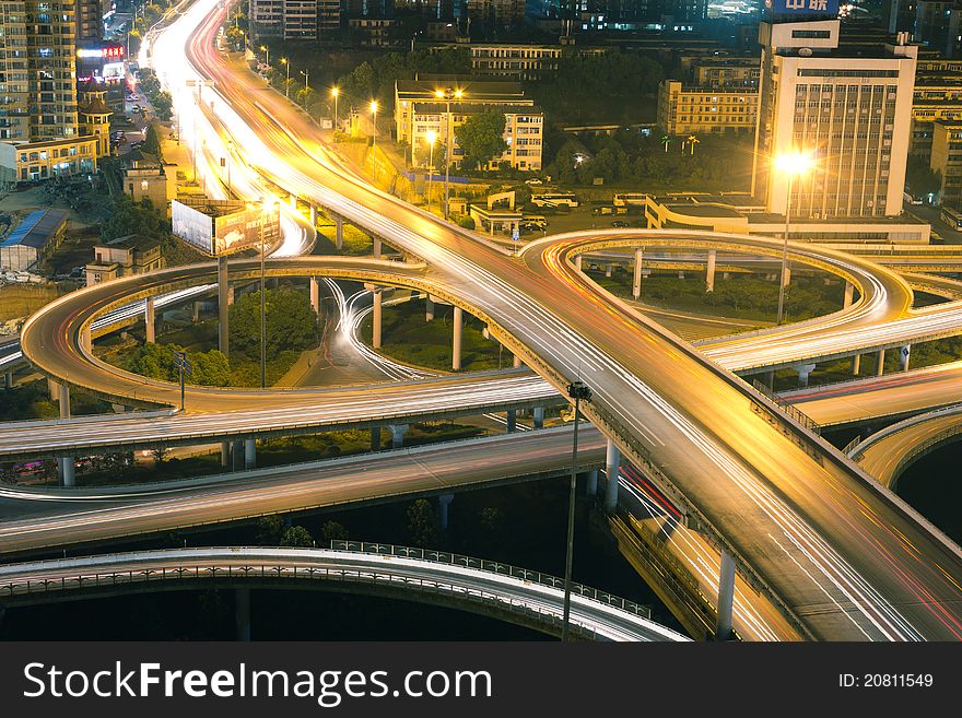 Night scene of city overpass