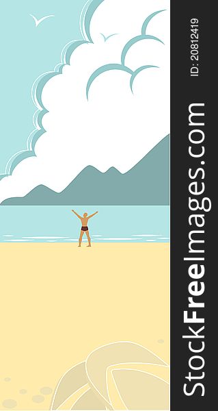 Vector Illustration - human figure on the background seascape. Vector Illustration - human figure on the background seascape