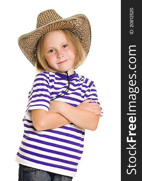 Girl cowboy on a white background.