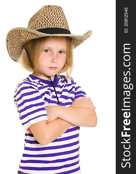 Girl cowboy on a white background.