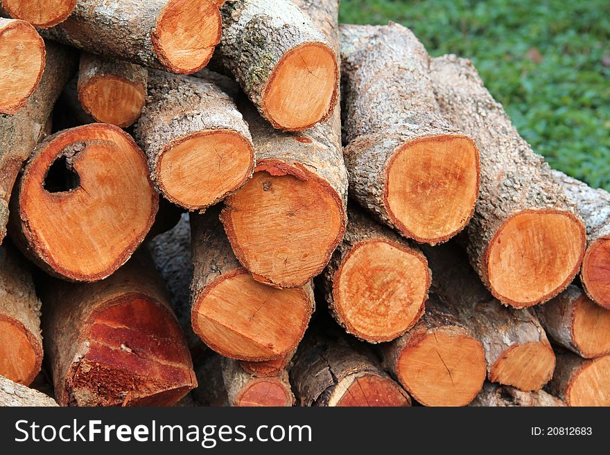 The stack of firewood on lawn