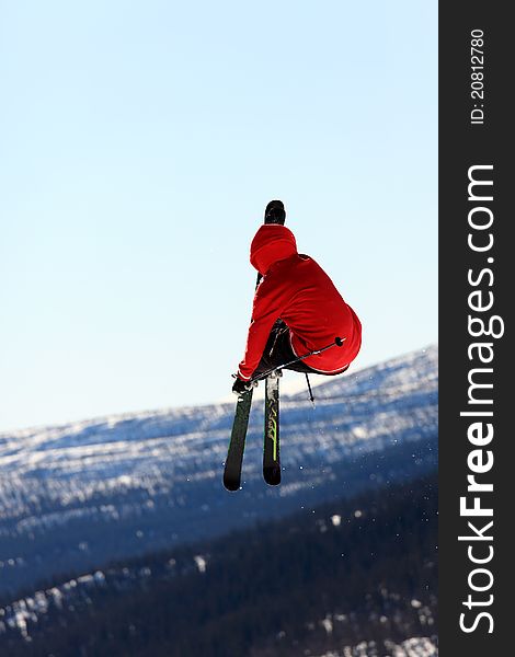 Skier who jump high in the air. Skier who jump high in the air