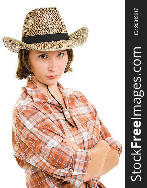 Cowboy woman on a white background. Cowboy woman on a white background.