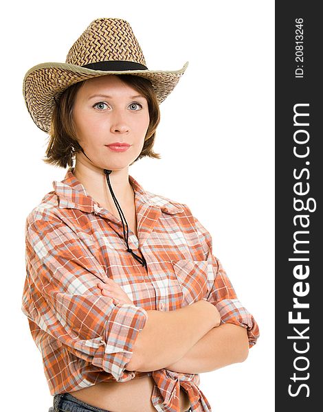 Cowboy woman on a white background. Cowboy woman on a white background.
