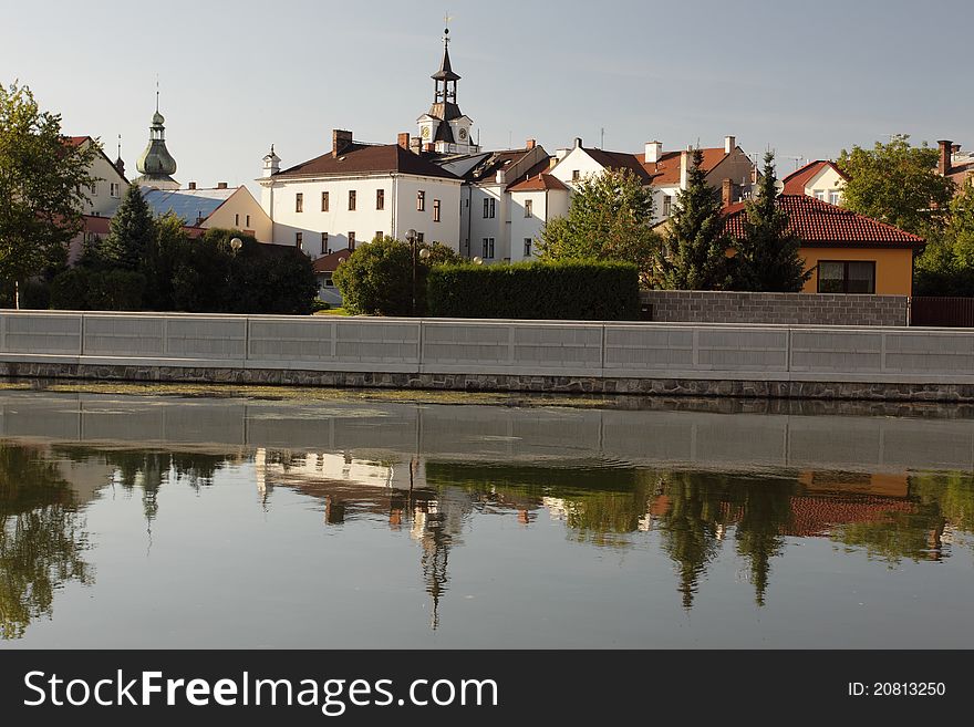 The Chocen scenery seen fromthe embankment of the river Ticha Orlice. It is the city situated in eastern Bohemia, Czech Republic.