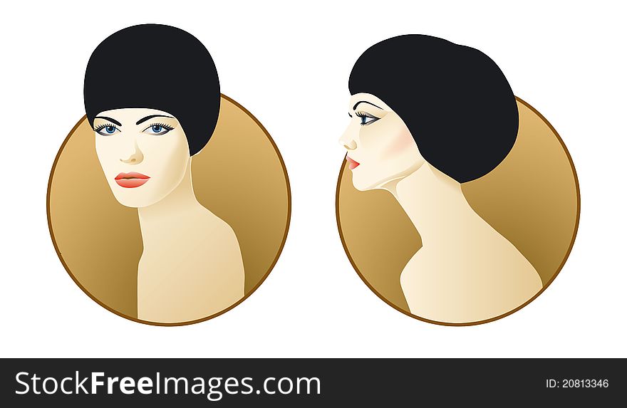 Vector illustration of female faces