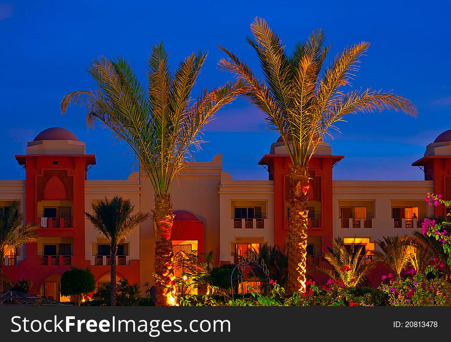 Hotel building in night, Egypt, Africa