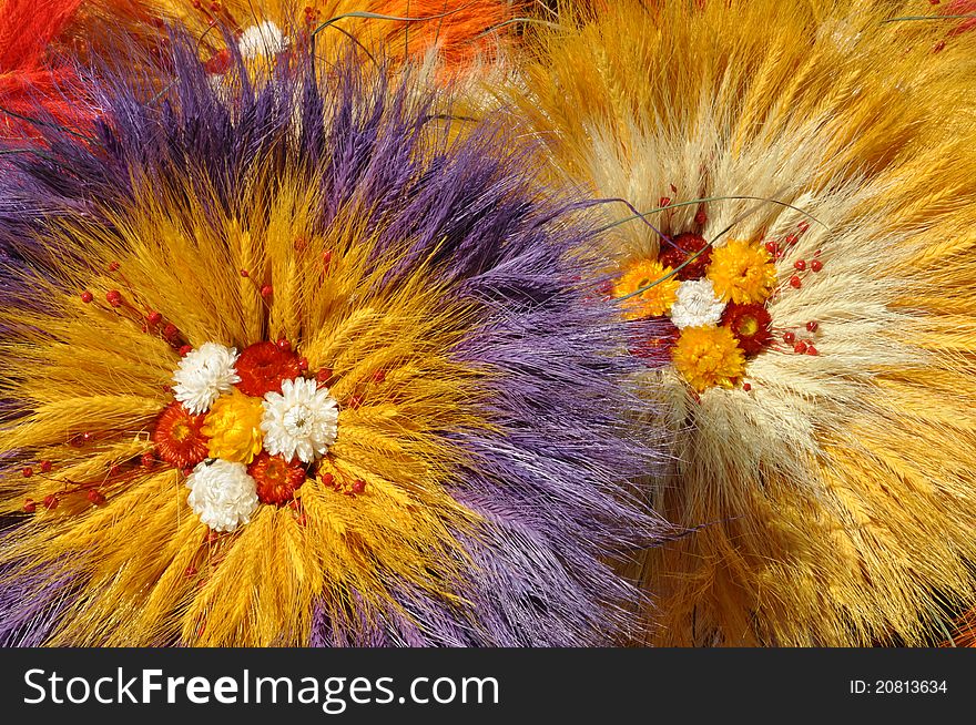 Composition of dried flowers and corn