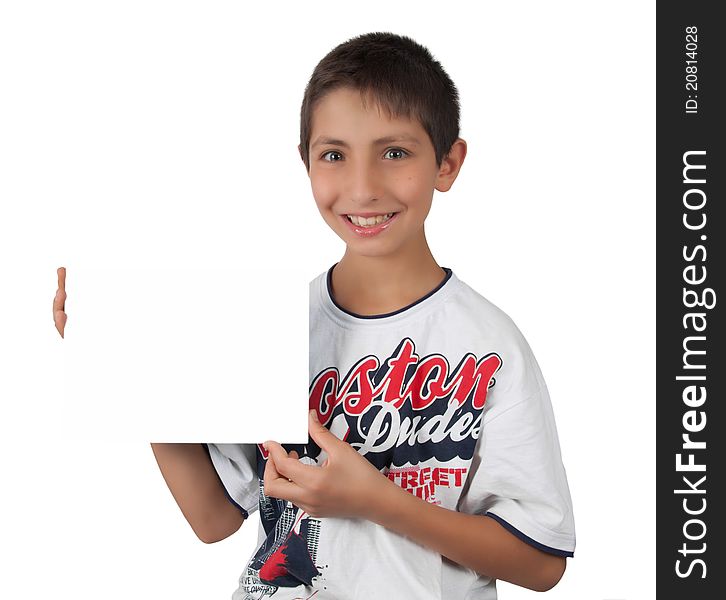 Little boy holding white papper. Little boy holding white papper