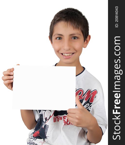Kid Show And Hold White Business Blank Paper Sign