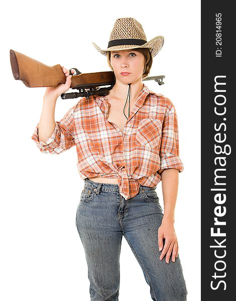 Cowboy woman with a gun.