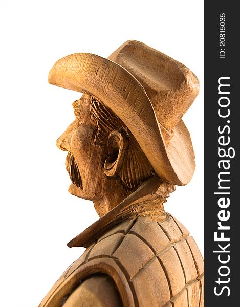 Old cowboy wood carved isolated