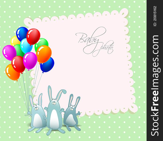 Vector happy birthday card with rabbits and balloons