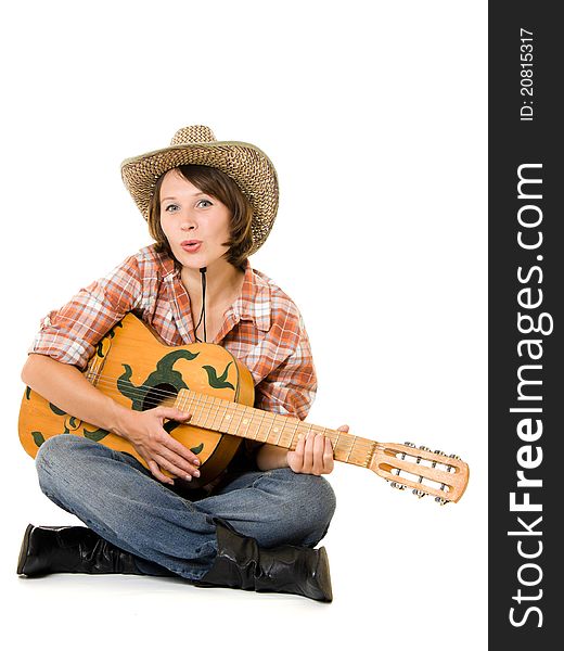 Cowboy Woman With A Guitar.
