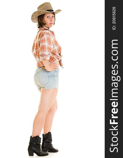 Cowboy woman on a white background. Cowboy woman on a white background.