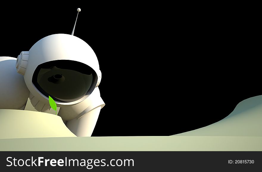 An astronaut finds a sprout on the moon the image wants to transmit an impression of hope and possibility. An astronaut finds a sprout on the moon the image wants to transmit an impression of hope and possibility