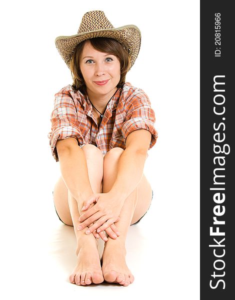 Cowboy woman on a white background. Cowboy woman on a white background.