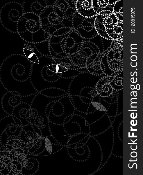 Cat eyes background theme, black white illustration