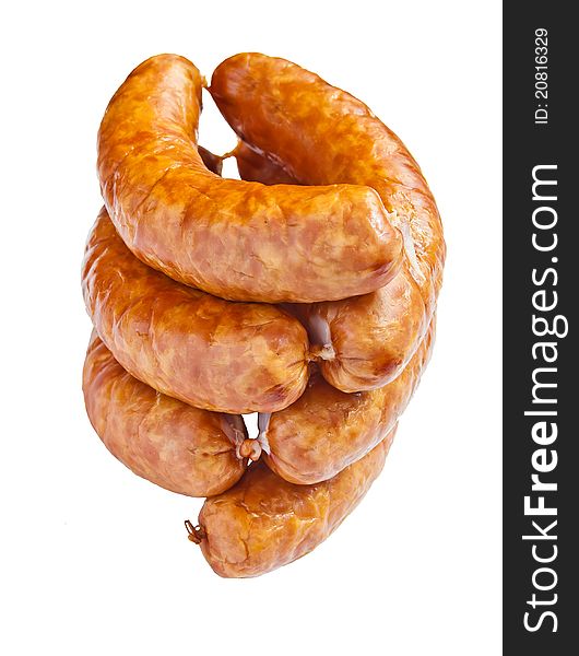 Pile sausage on white background