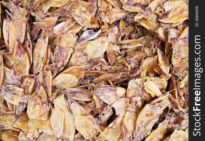 Many Dried Squid at a fresh Market in Bangkok Thailand