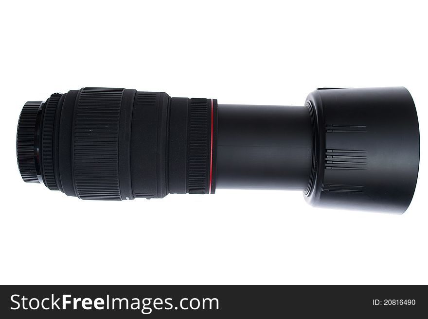 The camera lens on a white background