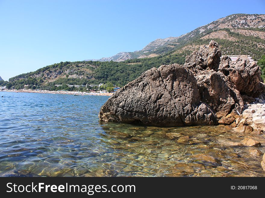 The seashore of the Adriatic sea with big stone