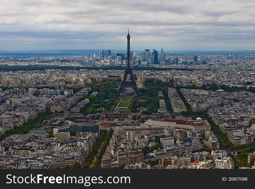 Kind on Tour d'Eiffel from height and a panorama of Paris. Kind on Tour d'Eiffel from height and a panorama of Paris