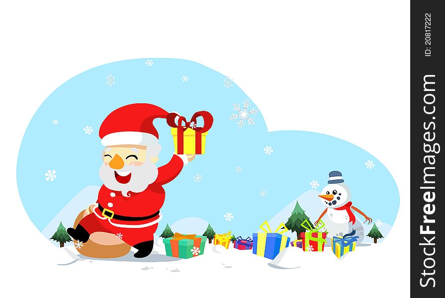 Illustration of christmas santa with snowman