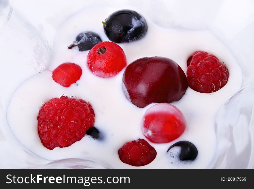 Fresh fruit in ice cream