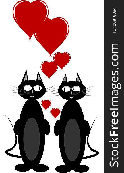 Two cats sharing adoring looks with hearts a flutter for valentines day. Two cats sharing adoring looks with hearts a flutter for valentines day