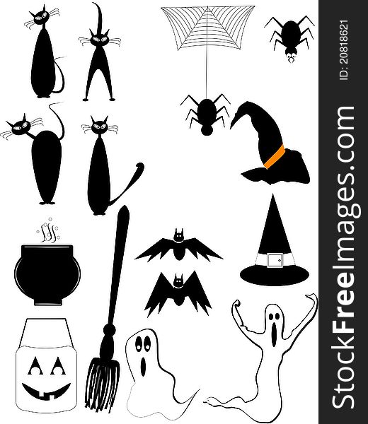 Elements important for Halloween illustrations with variety of black cats. Elements important for Halloween illustrations with variety of black cats