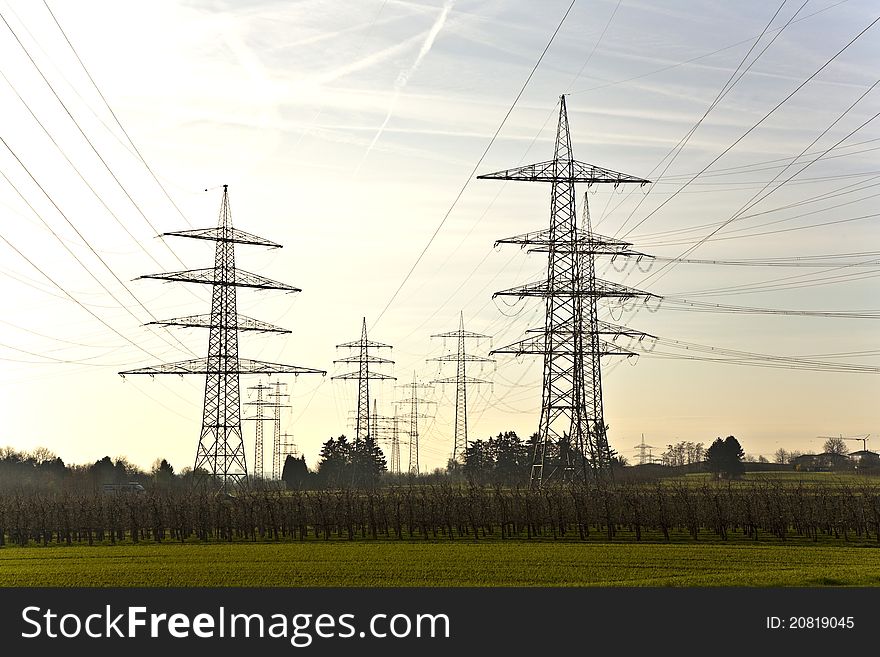 Electrical tower with sky