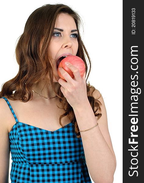 Young beautiful woman with fruit in studio